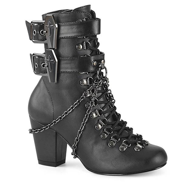 Demonia Women's Vivika-128 Ankle Boots - Black Vegan Leather D6048-97US Clearance